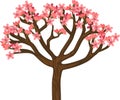 Cartoon flowering peach tree with pink flowers